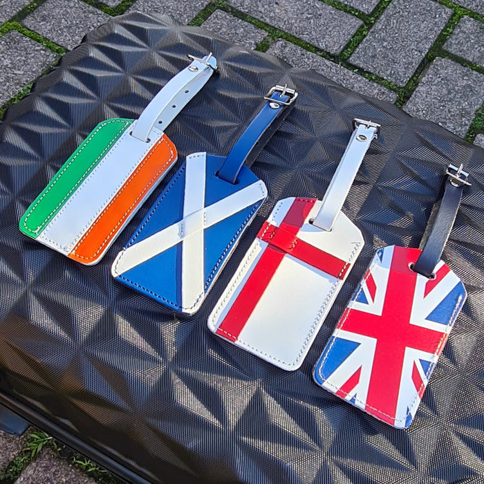 Leather Luggage Tag - Blue & White - Scotland-3