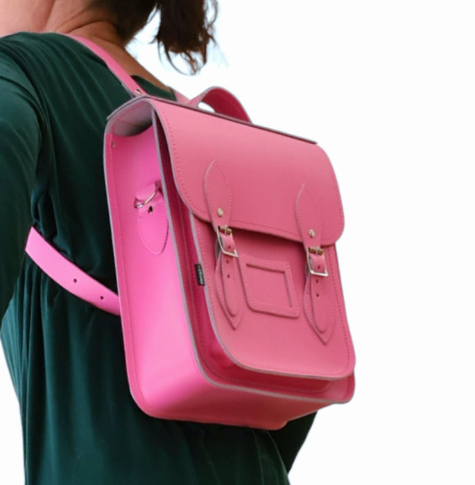 Handmade Leather City Backpack - Hot Fuchsia-5