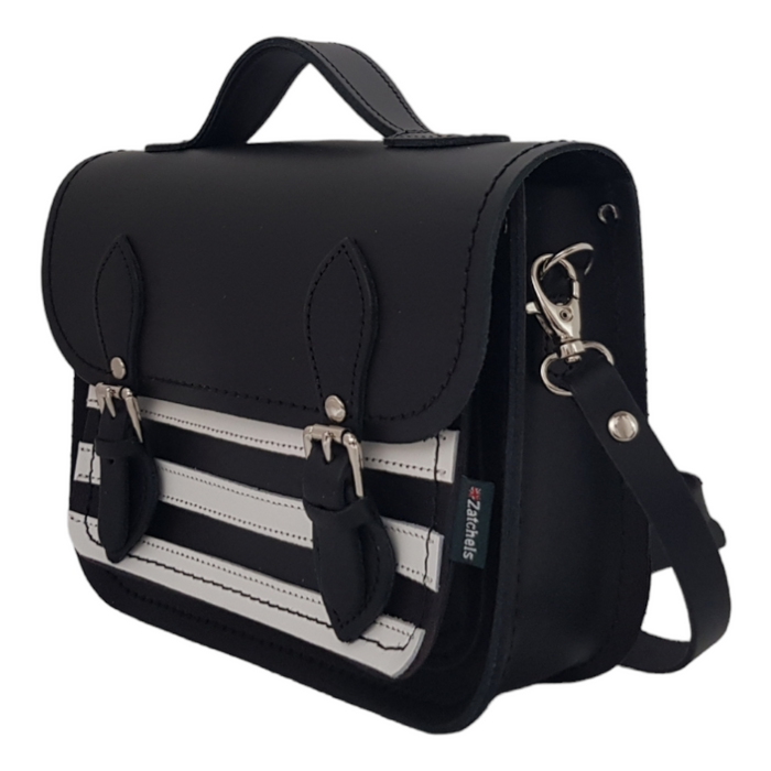 Leather Midi Satchel - Gothic Striped White & Black-1