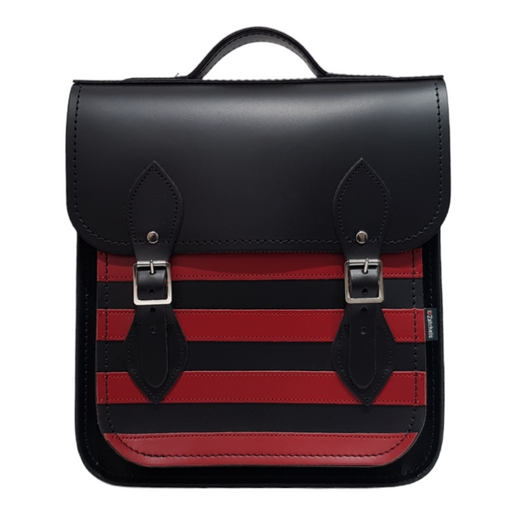 Handmade Leather City Backpack - Gothic Striped Red & Black-0