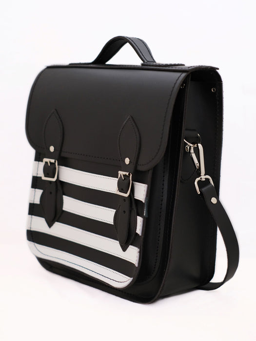 Handmade Leather City Backpack - Gothic Striped White & Black-1