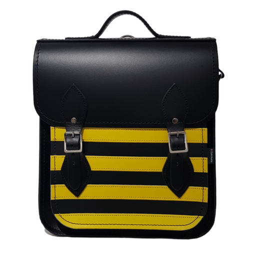 Handmade Leather City Backpack - Gothic Striped Yellow & Black-0