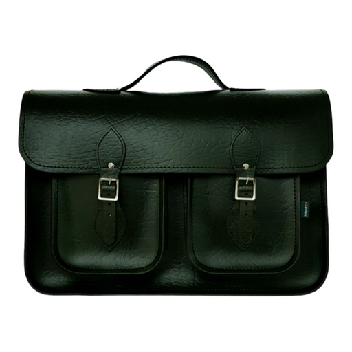 Twin Pocket Executive Handmade Leather Satchel - British Racing Green-0