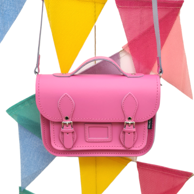 Leather Midi Satchel - Hot Fuchsia Pink-3