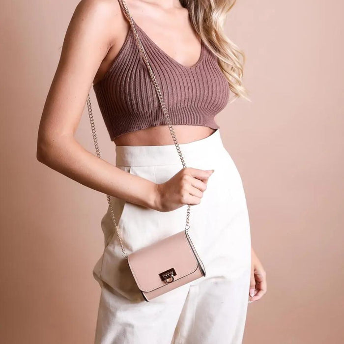 Leto Collection Mini Faux Leather Waist Belt Bag - Nude