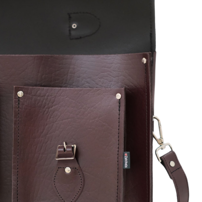 Twin Pocket Executive Handmade Leather Satchel - Marsala Red-2