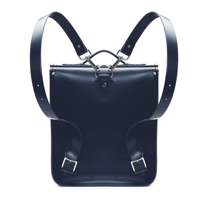 Handmade Leather City Backpack - Navy Blue-2