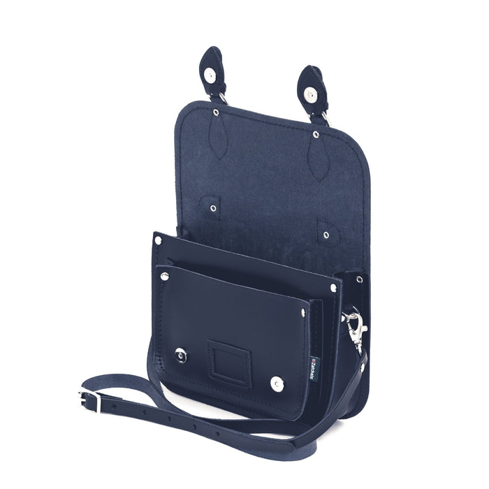 Leather Midi Satchel - Navy-2