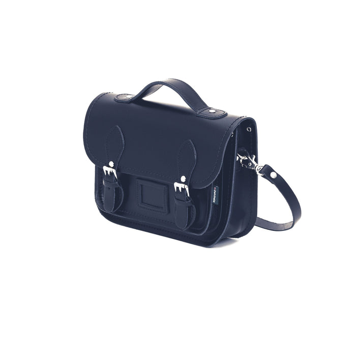 Leather Midi Satchel - Navy-1