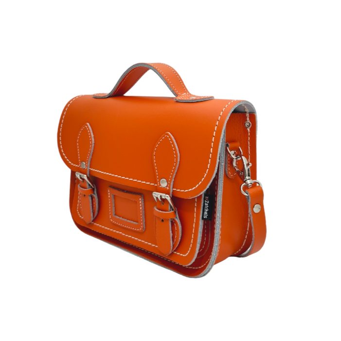 Leather Midi Satchel - Orange-1