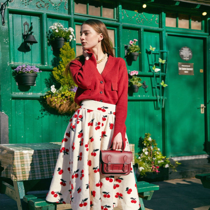 Leather Midi Satchel - Oxblood-3