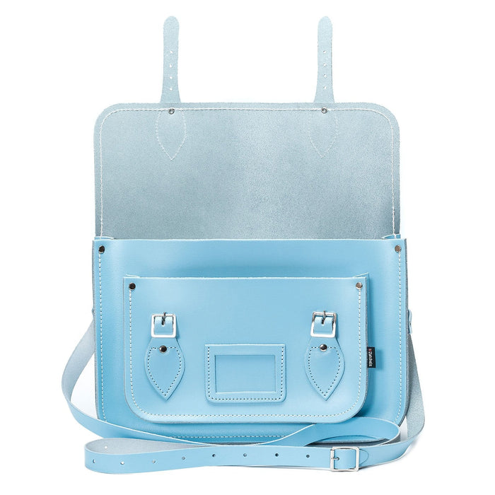 Handmade Leather Satchel - Pastel Baby Blue-3