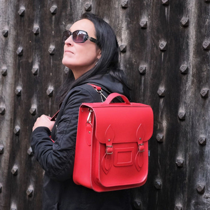 Handmade Leather City Backpack - Pillar Box Red-3