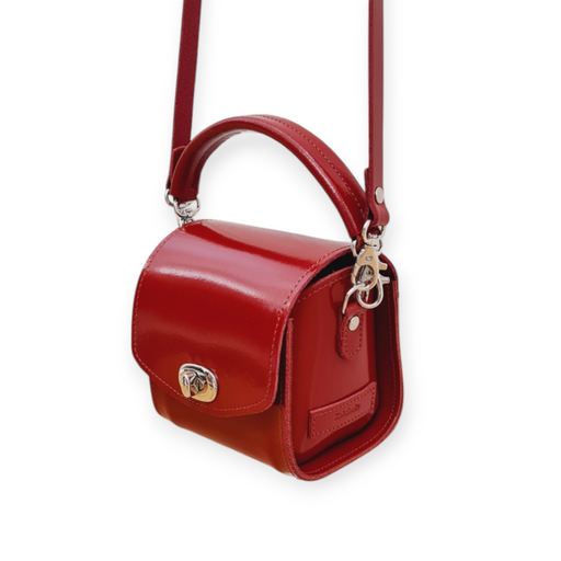 Bauble Handmade High Shine Leather Handbag - Red-0