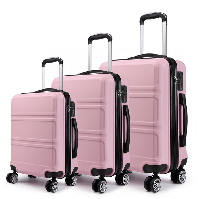 K1871-1l - Kono Abs Sculpted Horizontal Design 3 Piece Suitcase Set - Pink