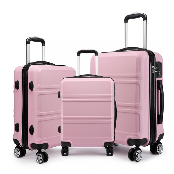 K1871-1l - Kono Abs Sculpted Horizontal Design 3 Piece Suitcase Set - Pink