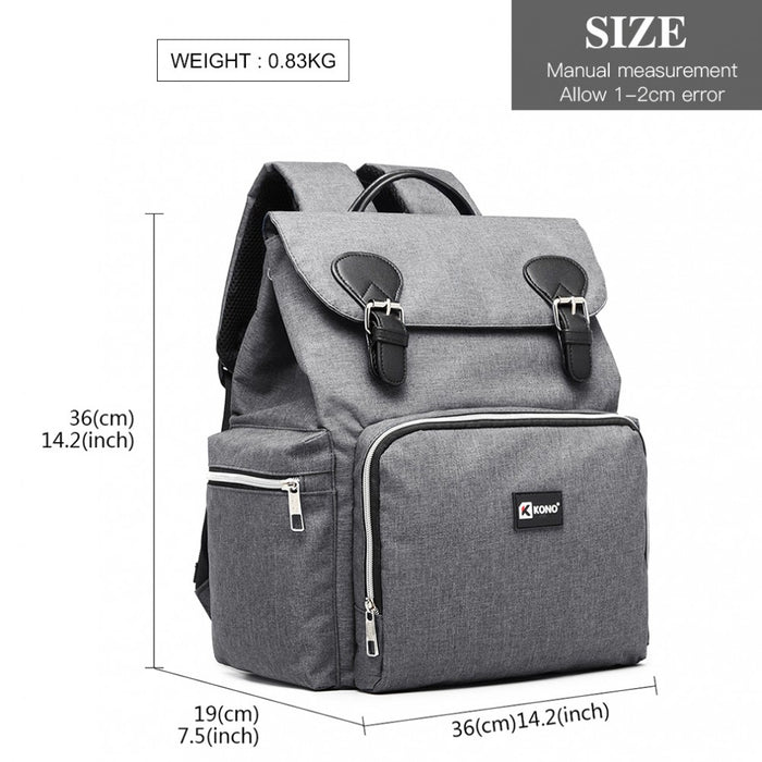 E1976 - Kono Travel Baby Changing Backpack With Usb Charging Interface - Grey - Image 4