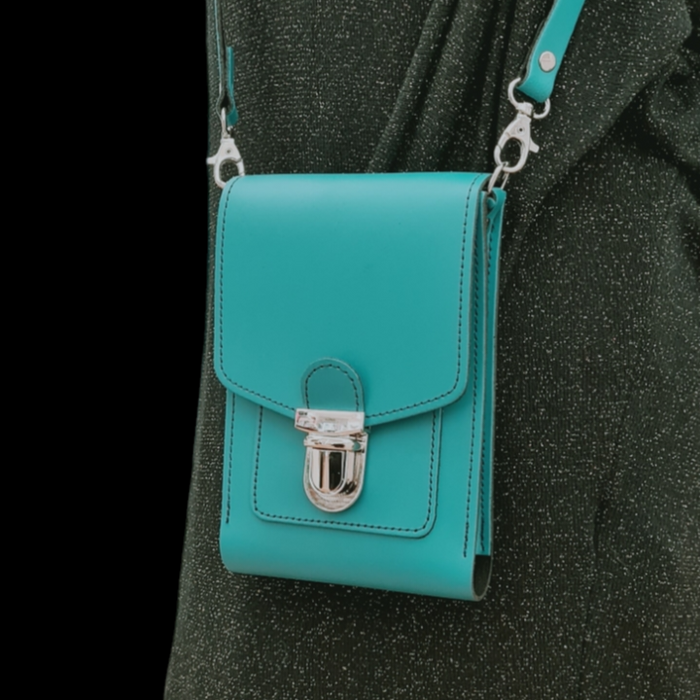 Leather Push Lock Crossbody Phone Case - Teal-2