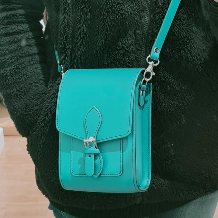 Handmade Leather Festival Phone Bag - Teal-2