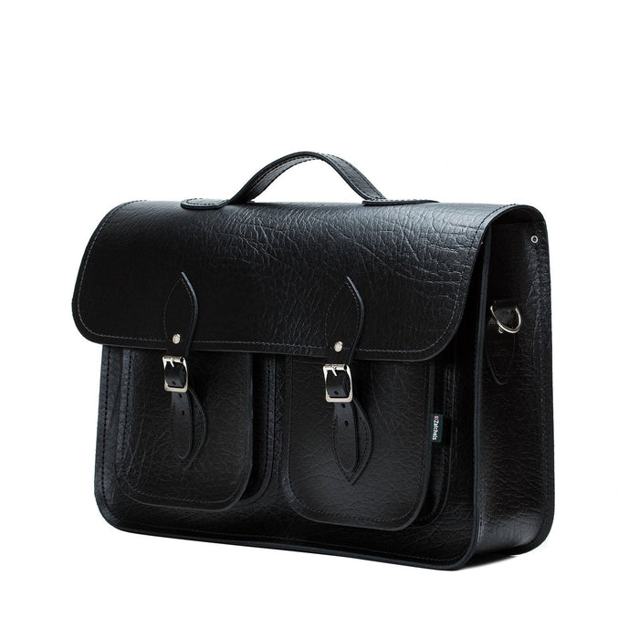 Twin Pocket Executive Handmade Leather Satchel - Black-1
