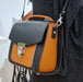 Handmade Leather Two Tone Sugarcube Handbag Black -  Burnt Orange-4