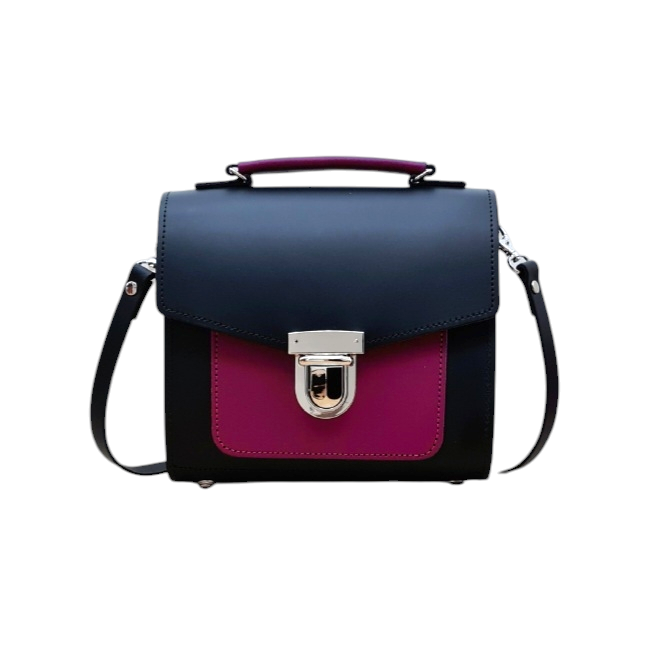 Handmade Leather Two Tone Sugarcube Handbag Black - Magenta-0