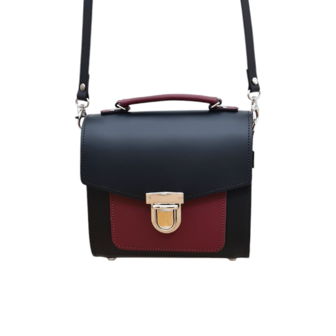 Handmade Leather Two Tone Sugarcube Handbag Black - Oxblood-3