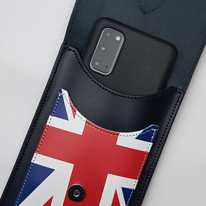Handmade Leather Mobile Phone Pouch Plus - Union Jack - Navy Blue-1