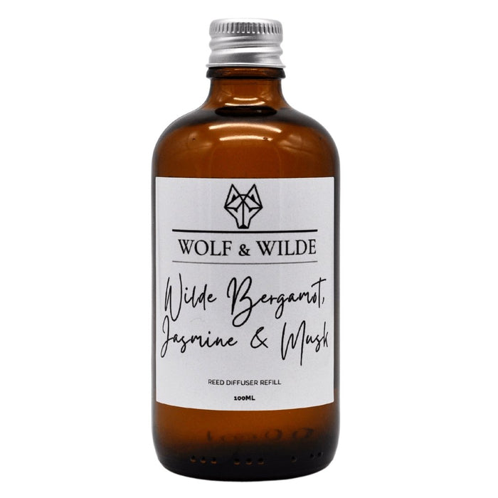 Wilde Bergamot, Jasmine & Musk 100ML Luxury Reed Diffuser Refill In Amber Glass Bottle-1