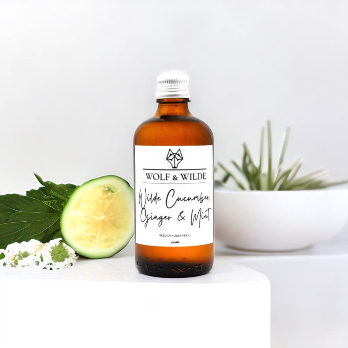 Wilde Cucumber, Ginger & Mint 100ML Luxury Reed Diffuser Refill In Amber Glass Bottle - Love Thy Bargains