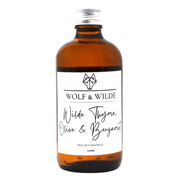 Wilde Thyme, Olive & Bergamot 100ML Luxury Reed Diffuser Refill In Amber Glass Bottle-1