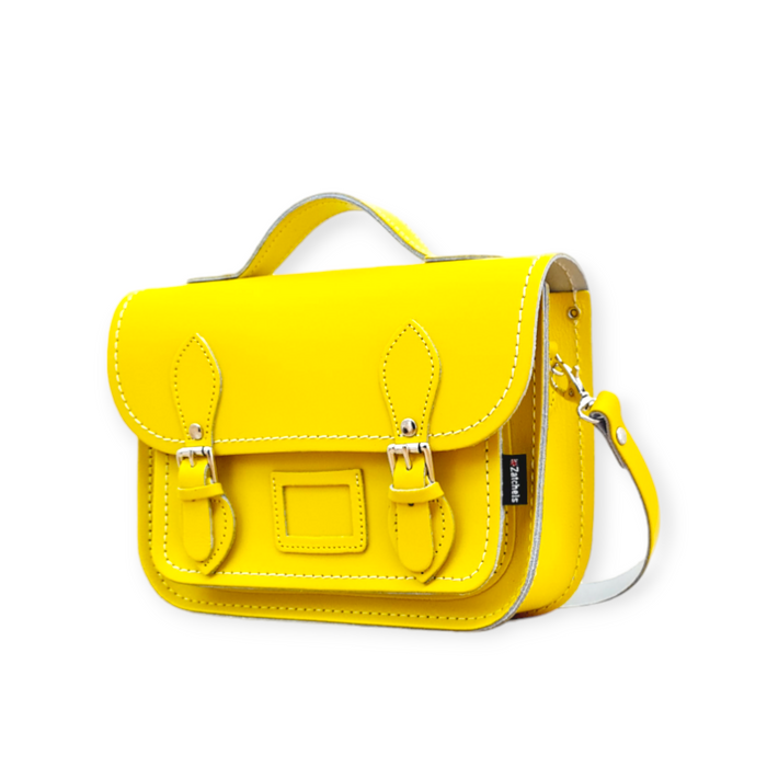 Leather Midi Satchel - Pastel Daffodil Yellow-1