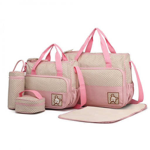 9026 - Miss Lulu Polyester 5 Pcs Set Maternity Baby Changing Bag Dot - Pink - Image 1