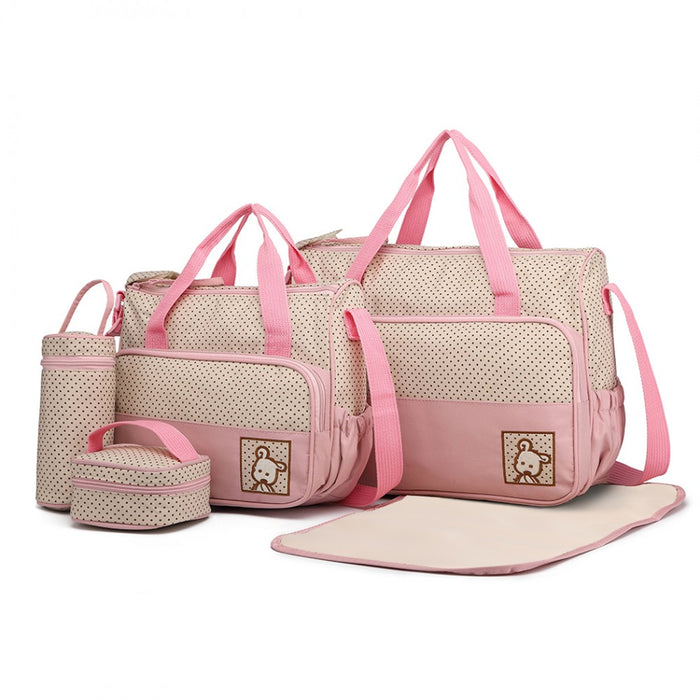 9026 - Miss Lulu Polyester 5 Pcs Set Maternity Baby Changing Bag Dot - Pink - Image 1