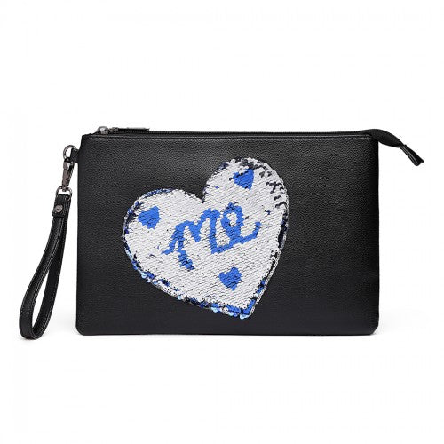 Lt6822l-miss Lulu Pu Leather Sequin Heart Me Clutch Bag Black