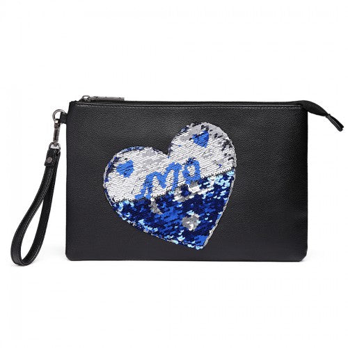 Lt6822l-miss Lulu Pu Leather Sequin Heart Me Clutch Bag Black