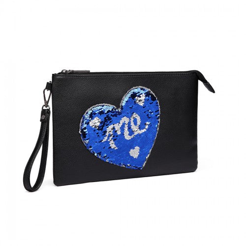 Lt6822l-miss Lulu Pu Leather Sequin Heart Me Clutch Bag Black