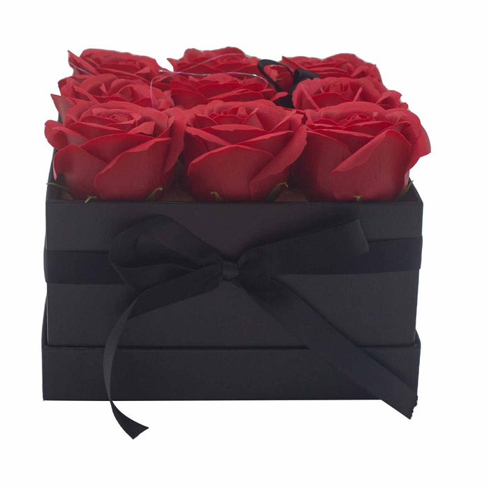 Soap Flower Gift Bouquet - 9 Red Roses - Square