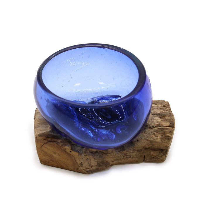 Molten Glass Mini Blue Bowl on Wood