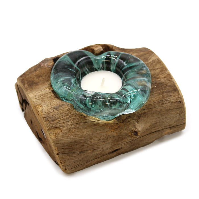 Molten Glass Candle Single Holder on Wood
