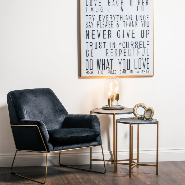 Set Of 2 Gold And Black Marble Tables