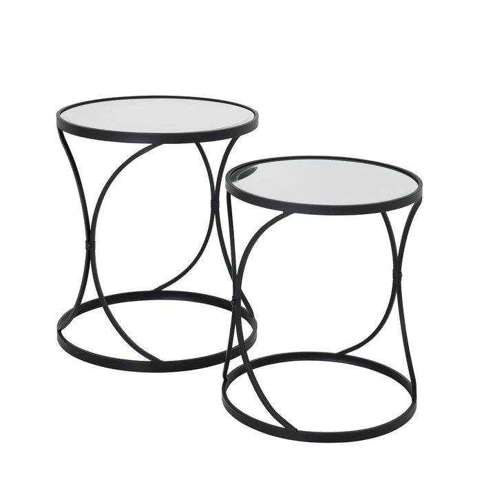 Concaved Set Of Two Black Mirrored Side Tables - Love Thy Bargains