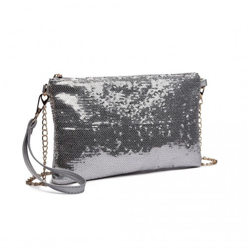 Lh1765 Si - Miss Lulu Sequins Clutch Evening Bag Silver