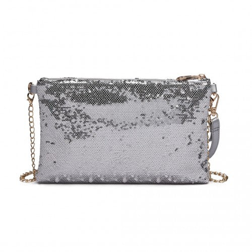 Lh1765 Si - Miss Lulu Sequins Clutch Evening Bag Silver