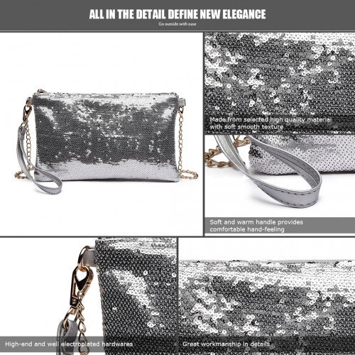 Lh1765 Si - Miss Lulu Sequins Clutch Evening Bag Silver