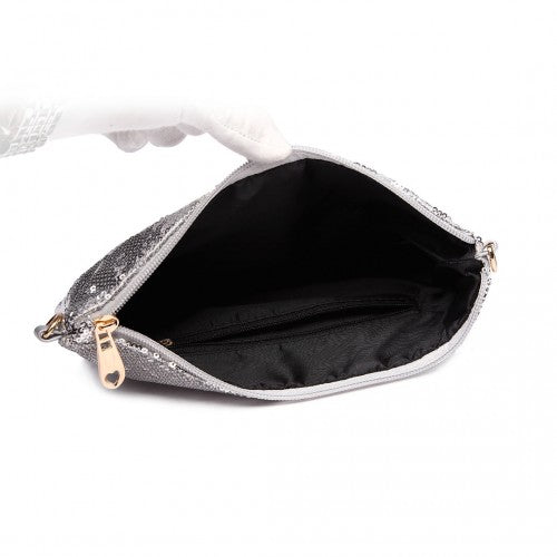 Lh1765 Si - Miss Lulu Sequins Clutch Evening Bag Silver