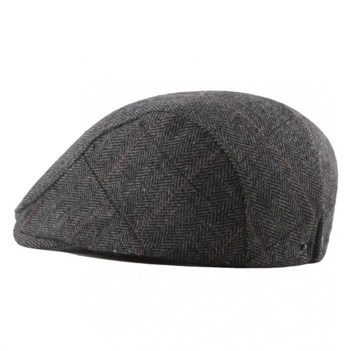 Cap-1 - Casquette plate Newsboy Baker Boy à chevrons pour hommes - Gris