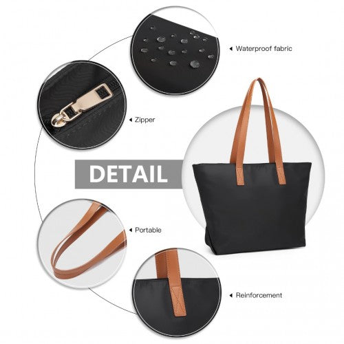Lh2240 - Miss Lulu Casual Waterproof Shopping Tote Bag - Black