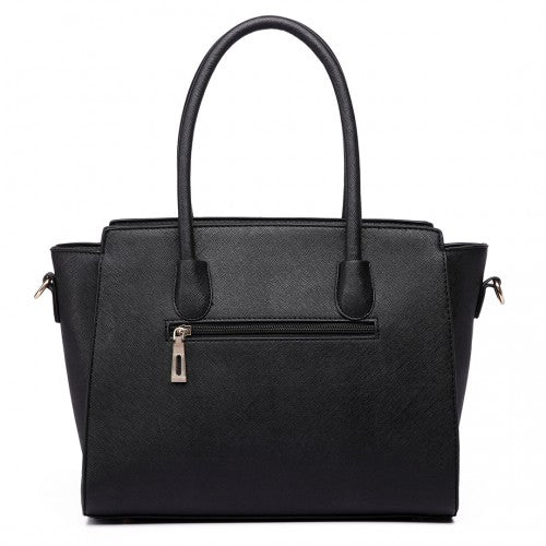 Lt6627 - Miss Lulu Faux Leather Large Winged Tote Bag Handbag Black