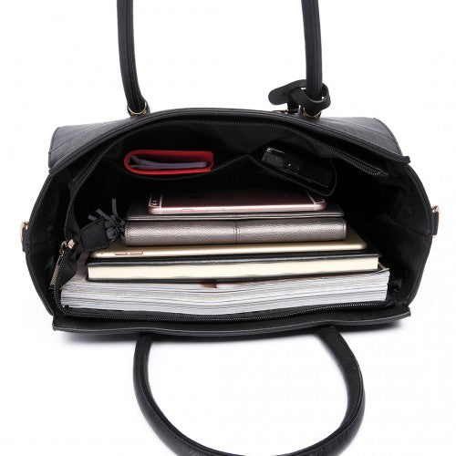 Lt6627 - Miss Lulu Faux Leather Large Winged Tote Bag Handbag Black